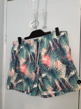 Molokai Swim Shorts — Teal, Navy & Coral Accent